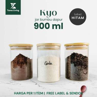 TAMA LIVING Kyo Jar Bumbu Dapur Gula Kopi Teh 900 ml Label Hitam Tempat Bumbu Toples Bumbu Dapur Jar