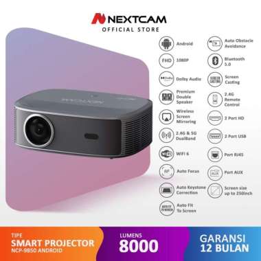 Nextcam Projector Wireless Android Full HD 8000lumens 5G Netflix Youtube Fully Auto Focus Speaker Sc