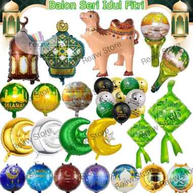 Balon Foil Ketupat Bulan Bintang Kubah Lentera Unta Pentungan Bulat Hiasan Dekorasi Ramadhan Idul Fi
