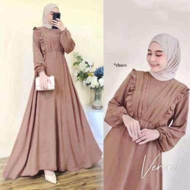 MEQA DAILY - Gamis Wanita Veren Hyget Super Crinkle Bahan Hyget Suuper Abu Bahan Hyget Suuper Choco