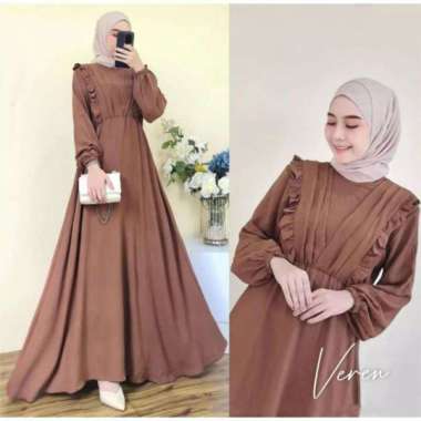 MEQA DAILY - Gamis Wanita Veren Hyget Super Crinkle Bahan Hyget Suuper Abu Bahan Crinkle Coklat Tua