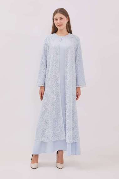 Minimal - Abziya - Gamis Lace Kerah Payet - Blue XL Blue