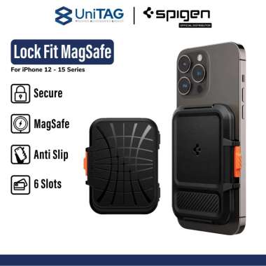 Card Holder Magsafe Spigen Lock Fit Phone Wallet Dompet Kartu Universal for iPhone Black