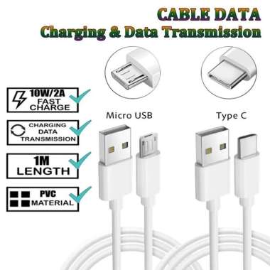 Kabel Data Fast Charging Cas Casan Type C Micro USB Charger HP Android Type C Putih