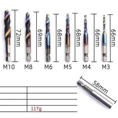 QBLADE Mata Bor Tap Drat Set Mata Bor Lubang Sekrup 3022 6Pcs