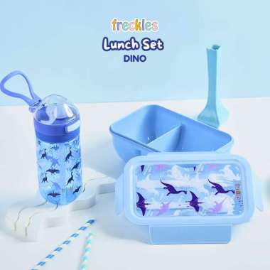 FRECKLES Lunch Set - Tempat Makan Botol Minum Anak Anti Tumpah Lunch Box Gift Set BPA Free DINO