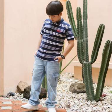 Polo Shirt/ Kaos Polo Anak Laki/ Rodeo Junior Navy and White Polo Stripe 12 tahun