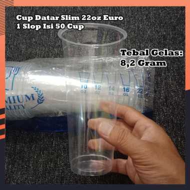 Gelas Plastik Cup Datar Slim 22oz Euro 1 Slop Isi 50 Cup