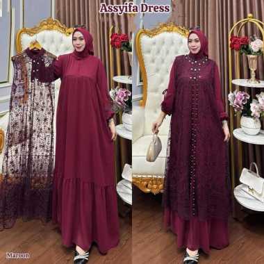KIUKIU ASYIFA DRESS GAMIS + OUTER TERPISAH - OUTER BRUKAT MEWAH - OUTER DRESS MUSLIMAH TERBARU - GAM