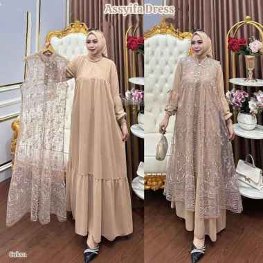 KIUKIU ASYIFA DRESS GAMIS + OUTER TERPISAH - OUTER BRUKAT MEWAH - OUTER DRESS MUSLIMAH TERBARU - GAM