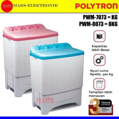 MESIN CUCI POLYTRON PWM-7073 / PWM-8073 / 7KG / 8KG / 2 TABUNG POLYTRON MESIN CUCI - READY PWM-8073