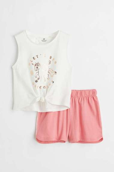 H&M Kids Hawaii Cotton Jersey Set White Pakaian Anak (1068780002) 122