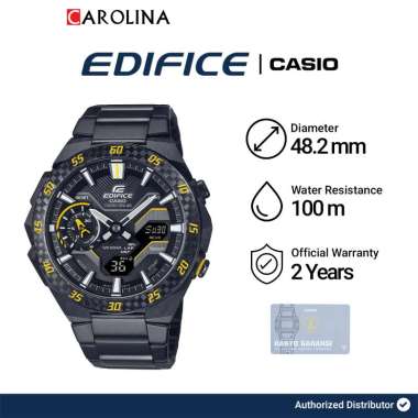 Jam Tangan Pria Casio Edifice WINDFLOW ECB-2200RC-1A9 Black Analog-Digital Dial Black Stainless Stee