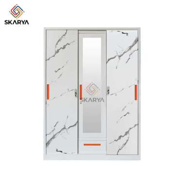 Lemari Pakaian Besi 3 Pintu Lemari Sliding Besi Kaca Lemari Baju LWD Series (Baru) LUAR KOTA + KAYU 