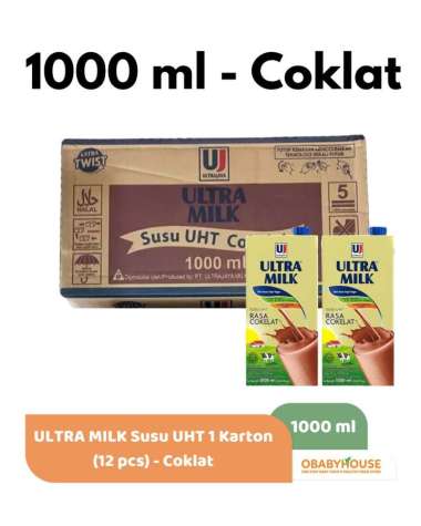 ULTRA MILK Susu UHT 1000 ml 1 Liter 1 Karton (12 pcs) - Coklat Tidak Tambah