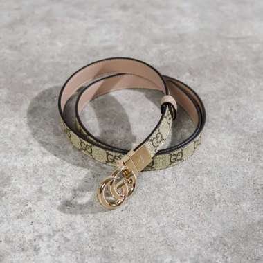 Ikat Pinggang GUCCI GG MARMONT 2CM REVERSIBLE MONOGRAM BEIGE BROWN BELT 100% ORIGINAL 75
