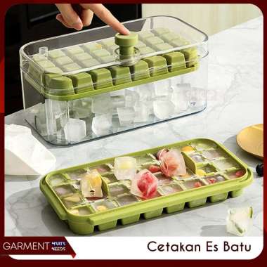 Cetakan Es Batu 56 Cube Ice Tray Silicon Box Transparan Ice Maker Press Handle Sekali Tekan HIJAU 56