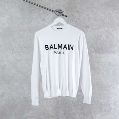 Sweater BALMAIN PARIS TEXT BLACK WHITE KNIT SWEATSHIRT 100% ORIGINAL S