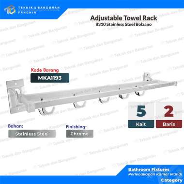 RAK HANDUK LIPAT STAINLESS STEEL CHROME 2 BARIS BOLZANO 8310 GANTUNGAN DINDING BAJU HANDUK