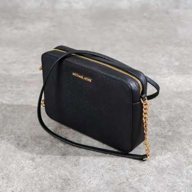 Tas MICHAEL KORS GHW PLAIN BLACK LEATHER CHAIN CAMERA BAG 100% ORIGINAL 23X4X13CM