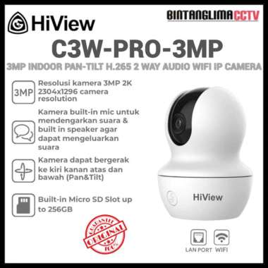 HIVIEW C3W-PRO-3MP 3MP INDOOR PAN-TILT H.265 2 WAY AUDIO WIFI IP CAMERA PLUS 256GB