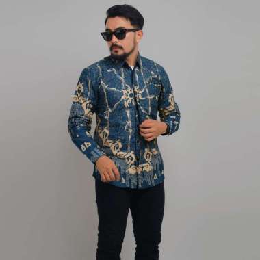 DGM Kemeja Batik Pria Panjang Tradisional Matahari Biru 2311 M