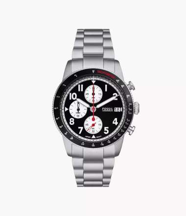 Fossil Sport Black Dial Chrono Silver Jam Pria 42MM FS6045
