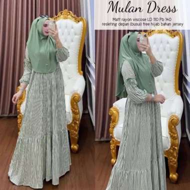 Kiukiu Mulan Dress Gamis Katun Rayon Viscose Free Kerudung - Set Gamis Katun + Hijab - Gamis Adem Ca
