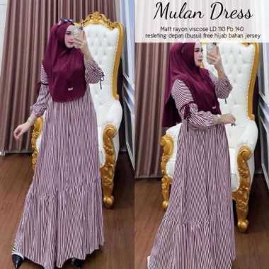 Kiukiu Mulan Dress Gamis Katun Rayon Viscose Free Kerudung - Set Gamis Katun + Hijab - Gamis Adem Ca