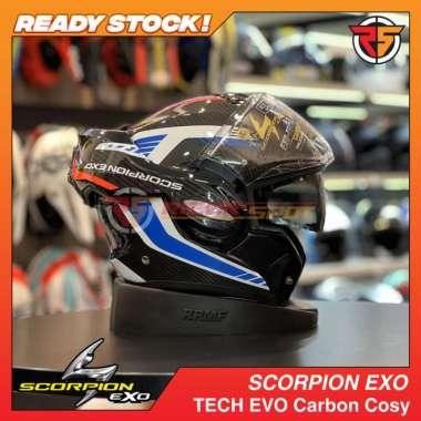 Helm Motor SCORPION EXO-TECH EVO Carbon Cosy Black/Blue/Red Helmet Modular Original