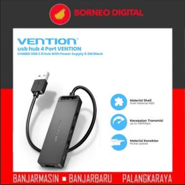 Vention USB Hub 4 Port USB 2.0 Hub With Power Supply 0.5M Black - CHMBD