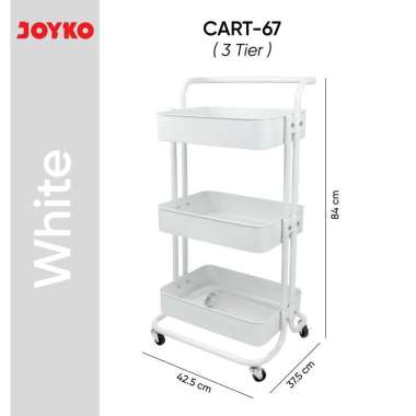 JOYKO Rak 3 Susun Roda Troli Penyimpanan Rolling Storage Cart 3 Tier CART-67 White