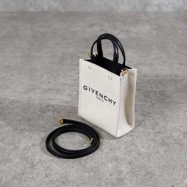 Tas GIVENCHY TEXT BLACK IVORY WHITE CANVAS MINI TOTE BAG WITH LS 100% ORIGINAL 12X4X15CM