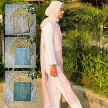 Cardigan Long Vest Tule / Outer Rompi Brukat Motif Random LONG VEST BRUKAT TILLE LEBARAN Cardigan lo