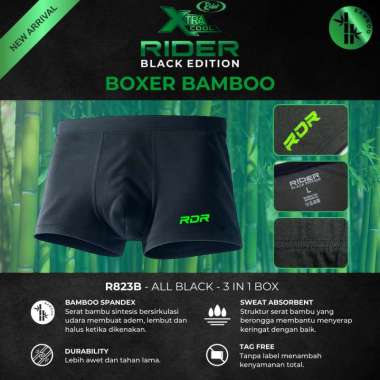 Rider Xtracool Black Edition Boxer Bamboo - Boxer Pria Bamboo R823B isi 3 Pcs M