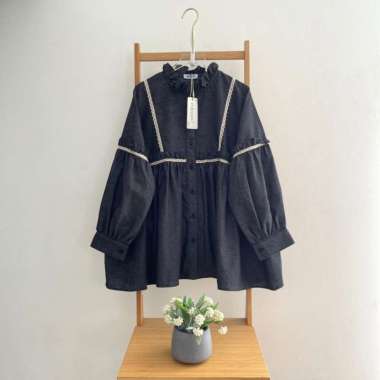 Eclemix Top Sono | Atasan Wanita Blouse Polos Casual Shirt M Black Charcoal
