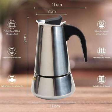 Moka Pot Espresso Coffee Maker Alat Pembuat Kopi Stovetop Stainless Steel Seduh Pemanas Teko Tanpa A