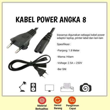 Kabel Power Kabel Socket AC Angka 8 Kabel Lisrik 2 Lubang Panjang 1.8M