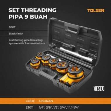 TOLSEN. Pipe Threader SET ALAT THREADING PIPA MANUAL 9 BUAH (Alat Senai Pipa) - 33011