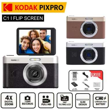 KODAK PIXPRO C1 Flip Screen Digital Pocket Camera / Kamera Poket / Kamera Saku BROWN PAKET STANDARD
