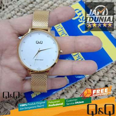 JAM TANGAN ANALOG WANITA Q&Q ORIGINAL QNQ QB57 J031Y QQ QB57J031Y STRAP STAINLESS STEEL EMAS NG