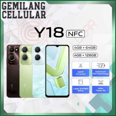 VIVO Y18 4/64 , 4/128 , 6/128 - NFC Multifunctions, 50MP AI Camera, 5000 mAH+15W Flashcharge - RAM 4