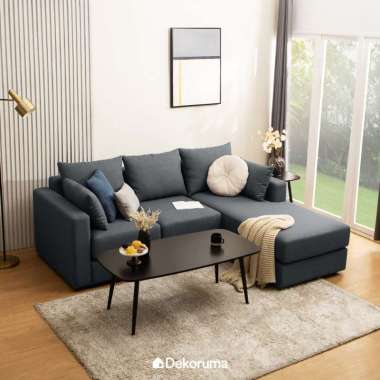 Dekoruma RICHI Sofa L Kiri Kain / Sofa Sudut / Sofa Ruang Tamu Minimalis Kain - Abu-abu Tua