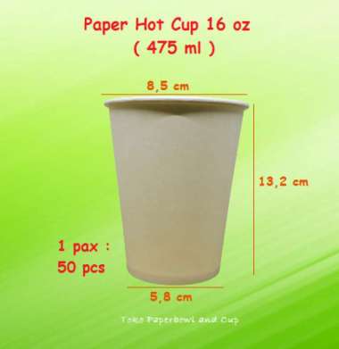 Paper Cup Gelas Kertas 16 oz 475 ml Polos isi 50 pcs