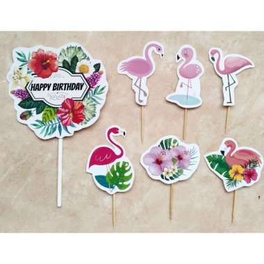 hiasan kue ulang tahun cake topper satu set tema Flamingo Flaminggo