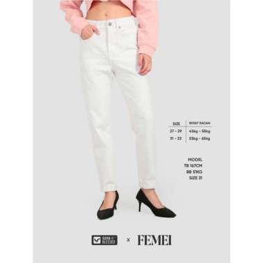 BRBL Born And Blessed X Femei Celana Jeans Boyfriend Putih Wanita Suwon High Waist - B2AI23H008WH 33