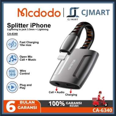 MCDODO Splitter iPhone Jack 3.5mm +L ightning Audio Open Mic Ca-6340