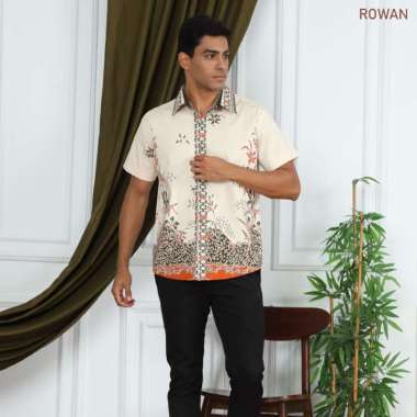 Evercloth Rowan Kemeja Batik Pria Lengan Pendek Hem Tangan Panjang Couple Cream Nude Katun Stretch B