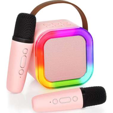 Mini Speaker Wireless Karaoke Speaker Portable MP3 Player 1 MIC atau 2 MIC MIC 1 pink