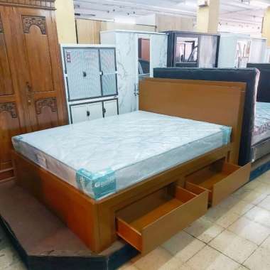 SET Tempat Tidur Laci Minimalis + GUHDO Springbed 160 - BONUS Bantal + Guling Silicon AIR PILLOW - R
